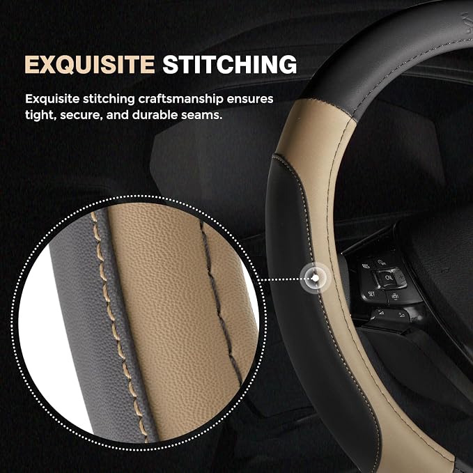FLORICH Car Steering Wheel Cover, Microfiber Leather Steering Wheel Covers with Anti-Slip Lining, Breathable Elastic Car Steering Wheel Protector, Universal Standard Size 14-15 inch