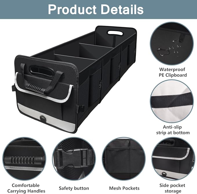 Car Trunk Organizer,Heavy Duty Collapsible 95 L Capacity Car Trunk Storage Organizer,Multi-Compartment Pockets, Adjustable Straps - Ideal for Travel, Camping, Shopping,Perfect for SUV, Truck, Sedan