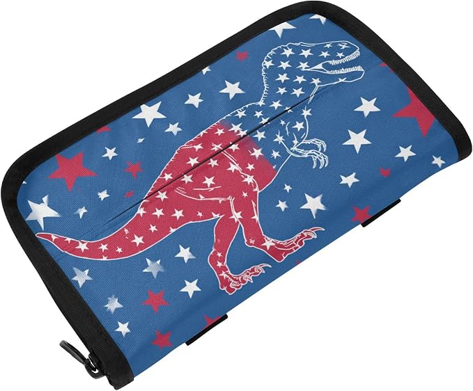 Car Visor Tissue Holder Mask Holder for Car, Car Tissue Box Sun Visor Napkin Holder Car Visor Accessories Adjustable Straps Reusable Durable Easy to Install July 4th T-rex and Us Flag Stars