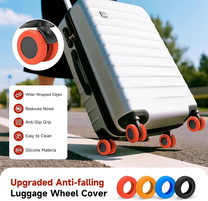 Upgraded 16 Pcs Luggage Wheel Covers, Silicone Protective Covers for 2-2.4" Suitcases Spinner Wheel, Wear-Resistant, Anti-Noise, Thickened Protector, Travel Accessories (Red)