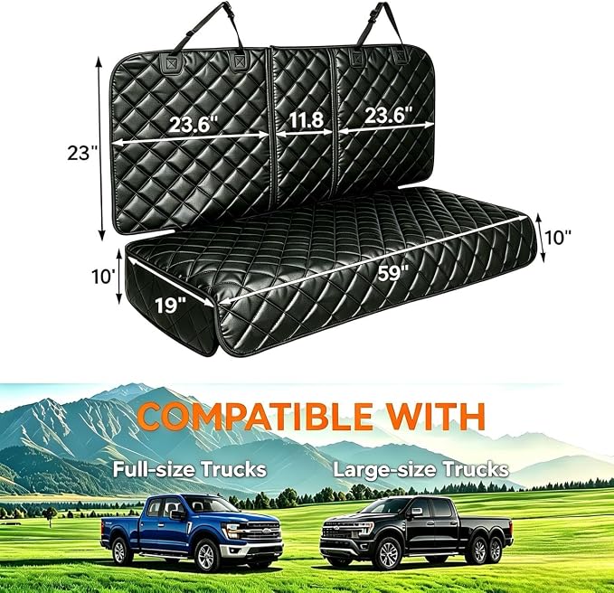 Dog Car Seat Cover for Back Seat,Waterproof Truck Back Seat Cover for Dogs ,Heavy-Duty Scratchproof Pu Leather Bench Seat Covers for Trucks Ford F150/Chevrolet Silverado/Ram1500/GMC Sierra/Toyota