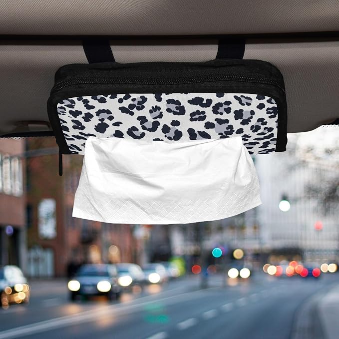Grey Leopard Print Car Tissue Holder Durable Napkin Holder Hanging Tissue Holders Case Car Tissues Bag for Sun Visor Seat Back Universal Auto