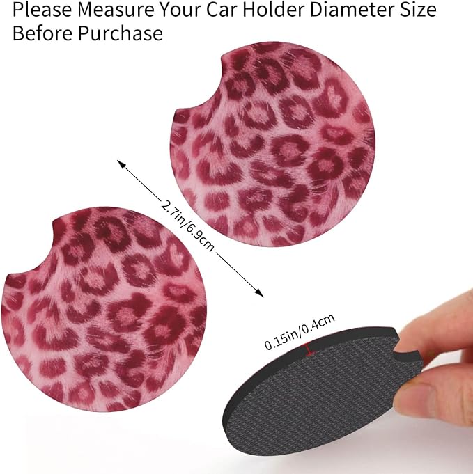 Pink Leopard Print Steering Wheel Cover Pink Cheetah Print Steering Wheel Cover Anti-Slip Breathable for 15 in Universal 2 Pcs Car Interior Cup Holder Pad for Men Women