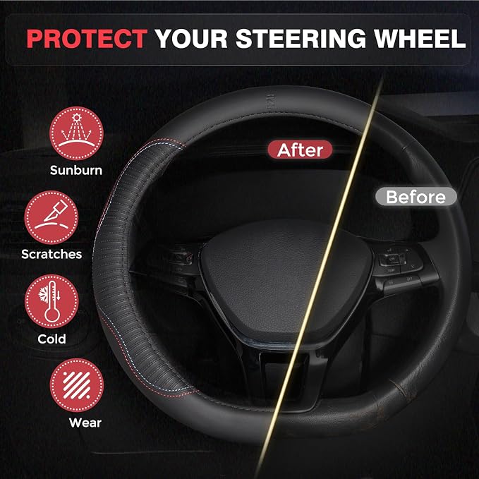 FLORICH Car Steering Wheel Cover, Microfiber Leather Steering Wheel Covers with Anti-Slip Lining, Breathable Elastic Car Steering Wheel Protector, Universal Standard Size 14-15 inch