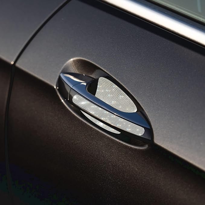 10PCS Car Door Handle Bling Rhinestones Stickers, Sliver | Universal Auto Door Handle Safety Reflective Strips, Cute Things for Car