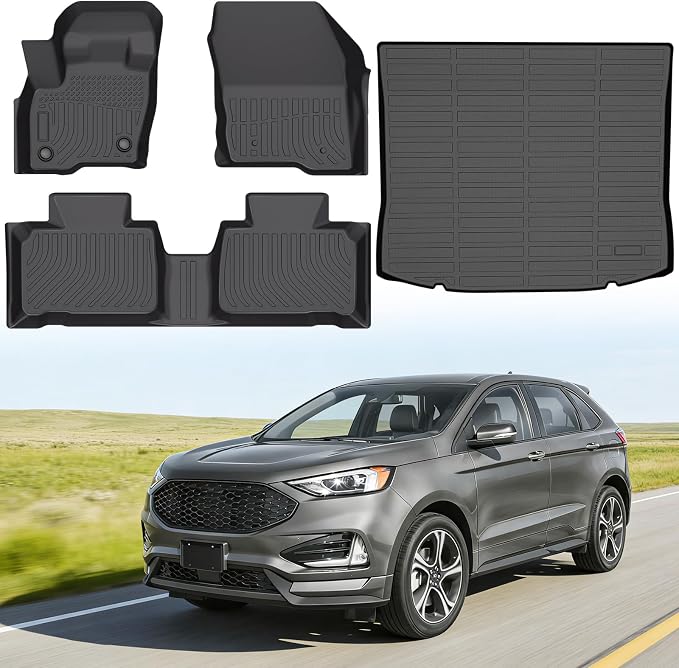 Floor Mats for Ford Edge 2015-2025 | Heavy Duty TPE All Weather Protection, Waterproof Non-Slip Black Car Liners for (Two-Row Floor Mats & Cargo Liner)