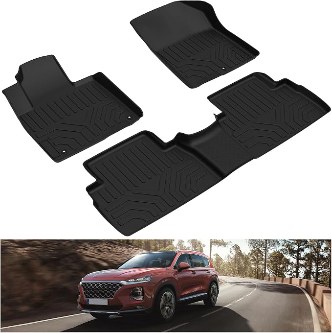 Kiwi Master Floor Mats for 2019 2020 Hyundai Santa Fe | Custom Fit All Weather Car Mats, Heavy Duty TPE Floor Liners, Front & Rear 2 Row Set, Black