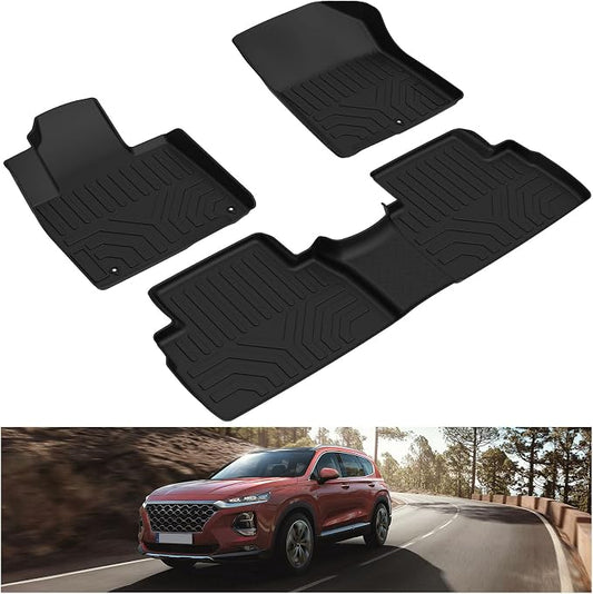 Kiwi Master Floor Mats for 2019 2020 Hyundai Santa Fe | Custom Fit All Weather Car Mats, Heavy Duty TPE Floor Liners, Front & Rear 2 Row Set, Black