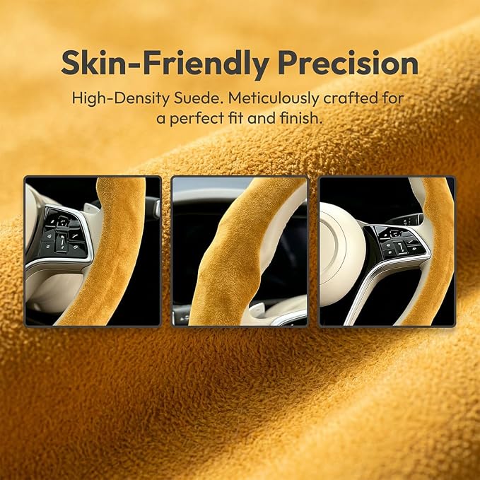 Mandark Car Steering Wheel Cover, Suede Sport Vehicle Steer Wheel Protector Fitting 15 Inch, Non-Slip Comfortable Automotive Interior Decoration Accessories, Universal Fit (Yellow)