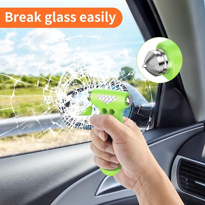 Car Safety Hammer, 3-in-1 Emergency Escape Tool with Window Breaker and Seat Belt Cutter, Safety Emergency Car Escape Tool for Car, Office, Home, 2PCS Green