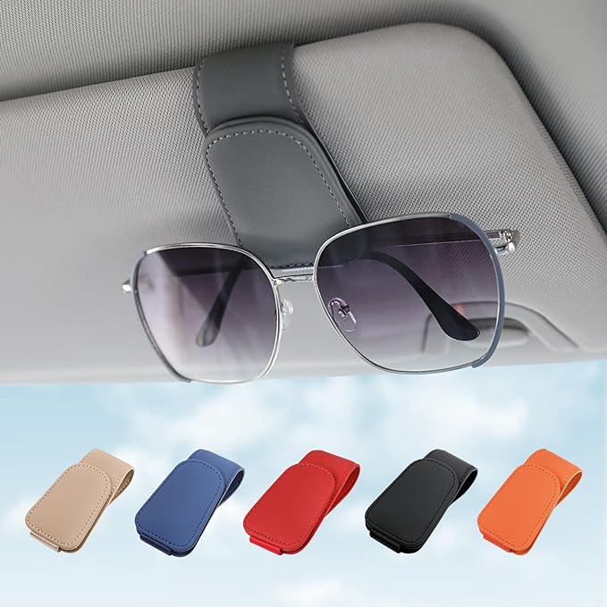 Sunglass Holder for Car Sun Visor Sunglasses Clip Car accessories -Gray | sun visor organizer, ticket card clip, eyeglass sunglasses holder, one-handed magnetic, anti-scratch, car stuff for women men