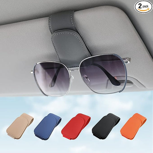 Sunglass Holder for Car Sun Visor Sunglasses Clip Car accessories -2 Packs | sun visor organizer, ticket card clip, eyeglass sunglasses holder, one-handed magnetic, anti-scratch, car stuff for women men