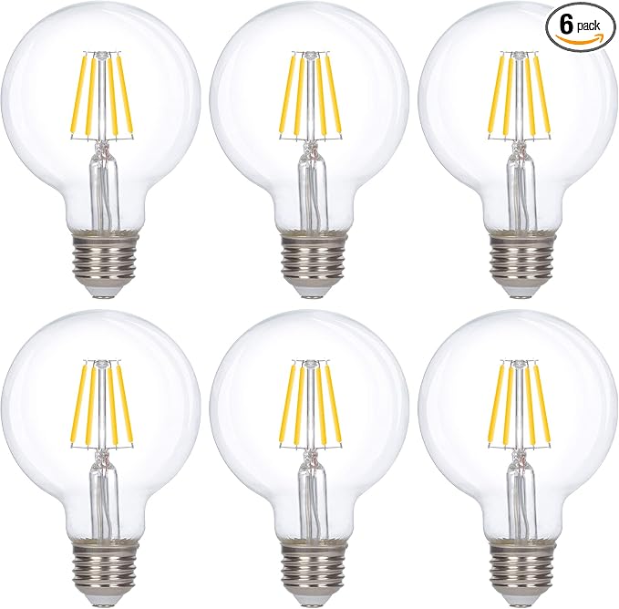 Simba Lighting LED Edison Vintage Filament G25 6W 120V E26, 4000K, 6 Pack | Vanity Globe G80 Bulb, Dimmable 60W Equivalent for Bathroom Makeup Mirror, Medium E26 Base, CE and RoHS, Natural White
