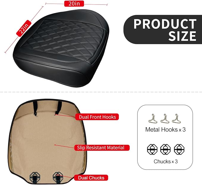 BEITK 1 Pack Leather Front Car Seat Cover Bottom Car Seat, Anti-Slip and Full Wrap Driver Car Seat Protectors, Luxury Waterproof Bottom Auto Seat Cushion Pad Mat for Most Vehicles(Red)