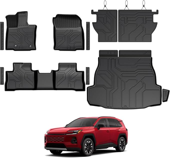 Floor Mats for Toyota RAV4 Hybrid 2026, All Weather Floor Mats Trunk Cargo Liner with Backrest Protectors Accessories, Full Coverage Set (Not for PHEV or Subwoofer Models)