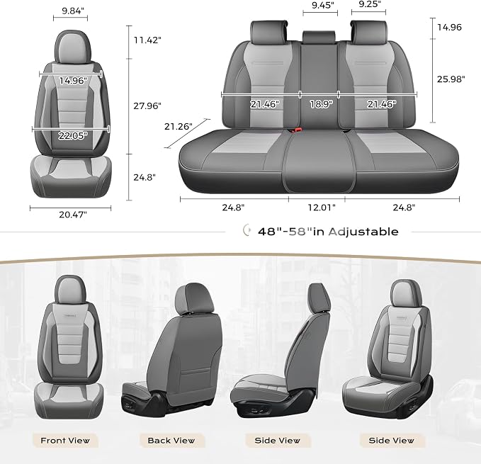 Coverado Car Seat Covers Full Set, Nappa Leather Seat Covers for Cars, Car Seat Protector Car Seat Cushion, Front and Back Seat Protectors Cushions Universal Fit for Most Cars (Gray&Light Gray)