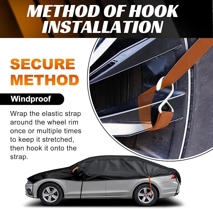 Half Car Cover Top SUV, Hail Protector Car Cover with Cotton Liner, Sunroof & Windshield Cover for Ice and Snow, All Weather Vehicle Body Cover for Sun, Rain, Dust, Fit SUV L