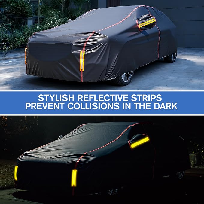 Car Cover Waterproof All Weather, 6 Layers Full Exterior Covers with Zipper Cotton, Mirror Pocket. Outdoor Car Cover UV Snow Rain Wind Dust All Weather Outdoor Protection for Sedan (173-183 inch)
