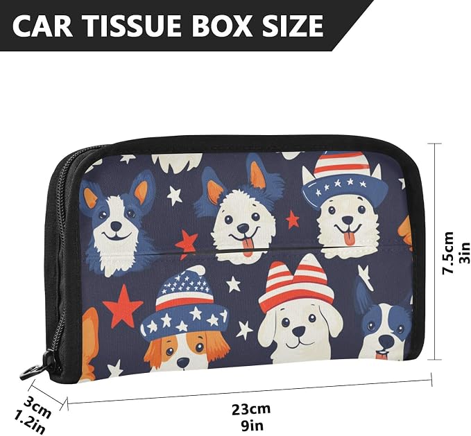 Car Visor Tissue Holder Mask Holder for Car, Car Tissue Box Sun Visor Napkin Holder Car Visor Accessories Adjustable Straps Reusable Durable Easy to Install July 4th Cute Dogs Blue