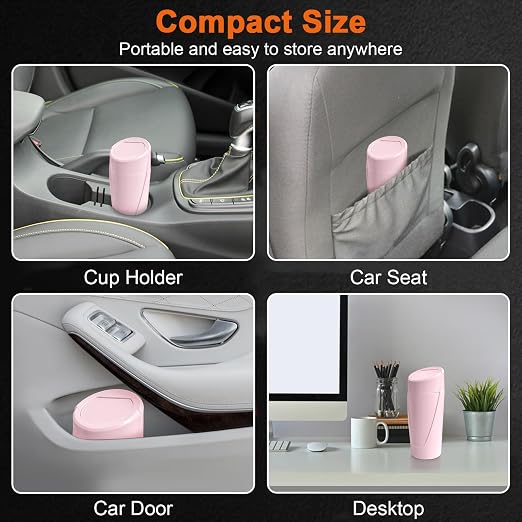 Car Trash Can, Leakproof Mini Car Garbage Can Cup Holder with Lid | Car Door Trash Bin with 20 Trash Bags, Vehicle Front Back Seat Organizers and Storage for Car, Home, Office, Pink