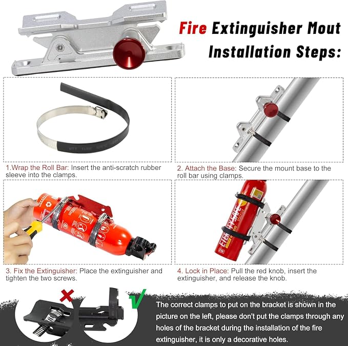 Aluminum Quick Release Fire Extinguisher Mount for 1-10LB Extinguisher | Fit Most Vehicle, Adjustable Roll Bar Holder Compatible with Jeep Wrangler TJ/JK/JL/JKU, Polaris RZR UTV SXS Can-Am X3,Silver