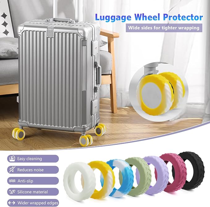 UMUST 16Pcs Luggage Wheel Covers,Silicone Cover for 2-2.4'' Suitcase Spinner Wheel, Upgrade Carry On Luggage Wheels Protector,Essential Travel Accessories (Gradual Yellow)