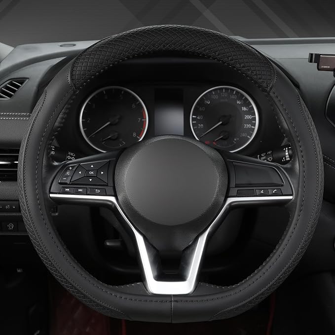 West Llama Customized Auto Car Steering Wheel Cover for Nissan,D Shaped Steering Wheel Cover for Rogue,Altima,Kicks (D-Shaped-Black)