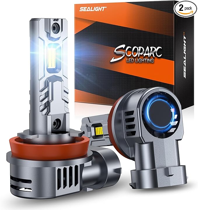 SEALIGHT H11/H8/H9/H16 Bulb, 40,000LM Super Brighter,6500K Cool White H11/H8/H9/H16 Light Bulbs,3 Min Quick Install Lights Combo, Plug-N-Play, Headlight Eyebrows,Pack of 2