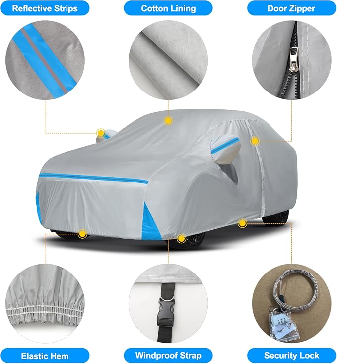 Car Cover for 1986-2026 Ford Taurus, Waterproof Custom-fit All Weather Sun Rain UV Dust Snow Wind Protection Outdoor Taurus Full Car Cover with Door Zipper and Cotton Lining-Gray