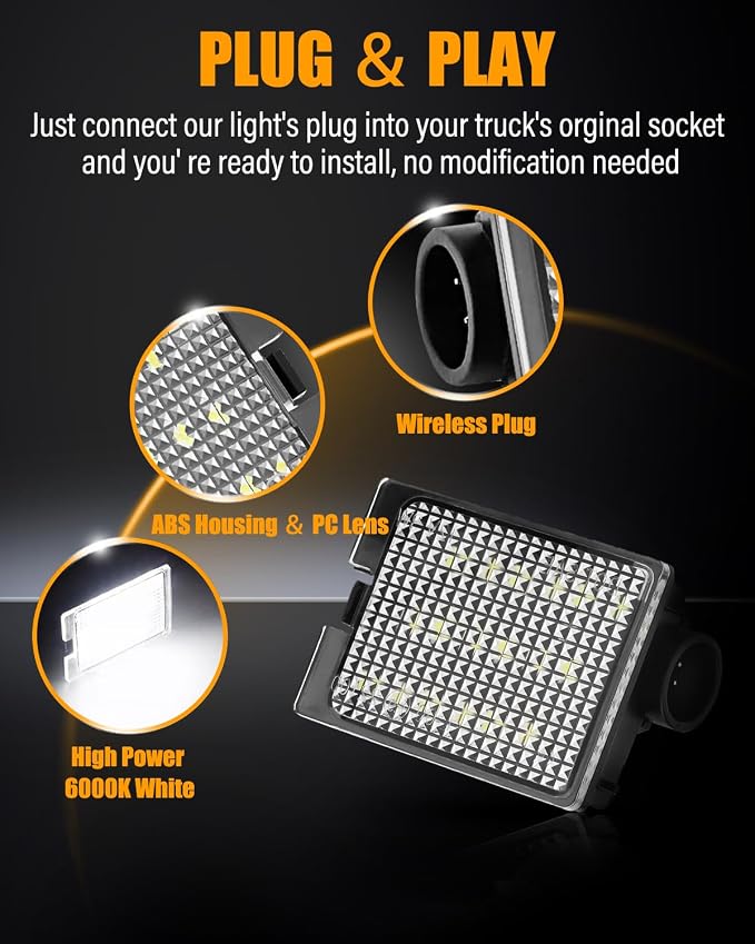 LESAUCE LED License Plate Light For 2014-2023 Dodge Durango Pickup Truck, 6000K White, 18 SMD, Tag Lamp Assembly Replacement, Plug and Play, Pack of 2