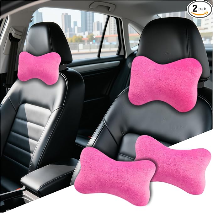 2PCS Soft Car Headrest Pillow,Ergonomic Car Neck Pillow (Magenta) | for Driving Relief Neck Fatigue,Universal Cars Pillows Headrest for Cars Interior Accessories with Detachable Cover