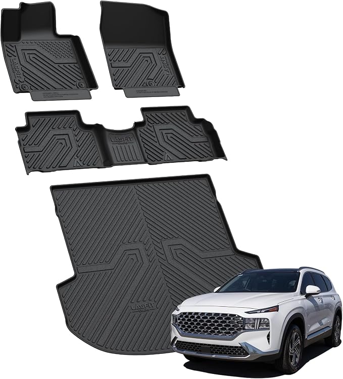 LASFIT Floor Mats & Cargo Mat for Hyundai Santa Fe 2023 2022 2021 (Only Fit Gas, Not Fit Hybrid or PHEV) All Weather TPE Custom Fit Floor Liners Accessories, Full Set Car Mats and Trunk Mats