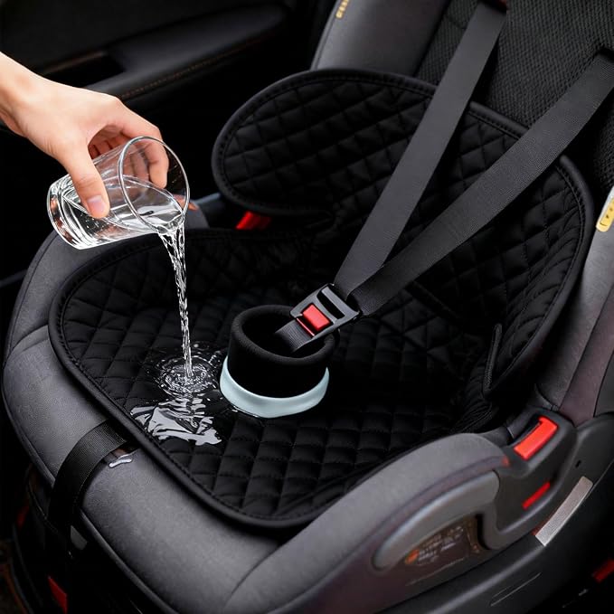 Potty Training Car Seat Protector, 2 Pack Waterproof Piddle Pads Carseat, 100% Leak-Proof Machine Washable Car Seat Liner, Non-Slip Crash-Test Approved Cover for Toddlers (Black)