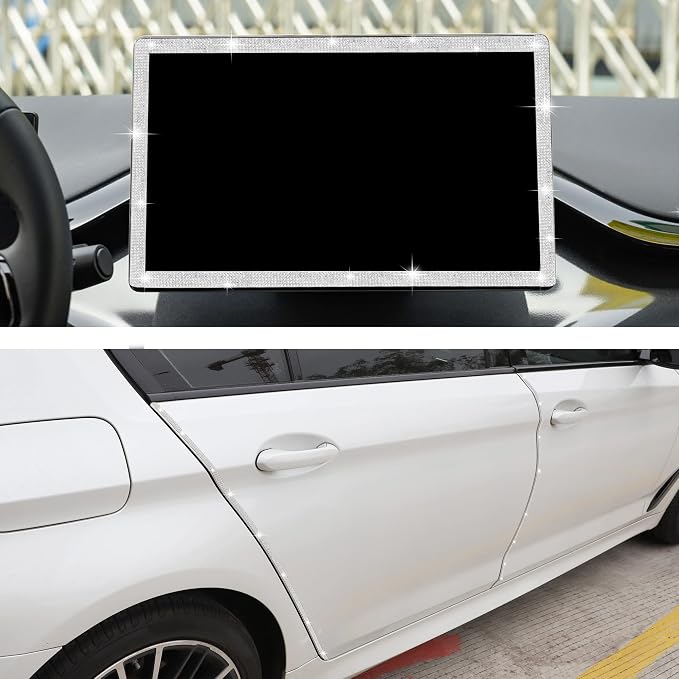 TOMALL Bling Car Door Guard Crash Bumper Crystal Anti-Scratch Strip Sticker Crystals Car Door Bumper Protector Accessory DIY for Interior and Exterior Decoration Styling Accessories White