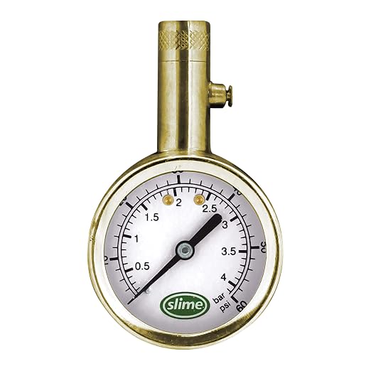 Slime 20459 Tire Pressure Gauge, Dial, Analogue, Brass Tire Gauge (5-60 psi)