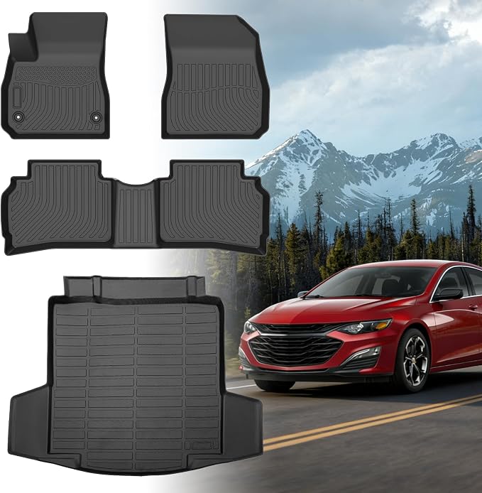 Floor Mats for Chevy Malibu 2016-2025,2023 Malibu TPE Floor Mats | Custom Fit Chevrolet Malibu LS, RS, LT, Premier, Anti-Slip 1st& 2nd Row&Cargo Liner,Cargo NOT for Hybrid 2017-2024 or Limited