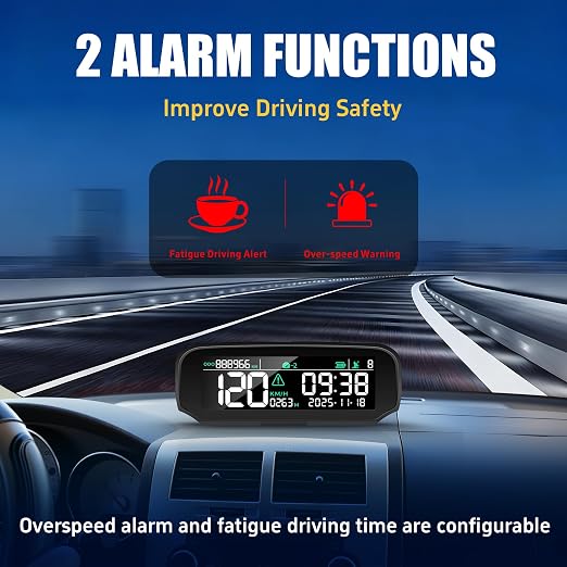 X100 GPS Digital Speedometer MPH for Cars LCD Screen Odometer Withe Overspeed Alarm and Time Altitude Temperature Total Mileage Display, Vibration Wake-Up, Auto-Brightness Adjustment