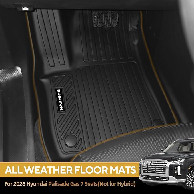 Naibeve Floor Mats for 2026 Hyundai Palisade Gas 7 Seats/Captain Seat(Not for Hybrid) - All Weather Floor Mats Trunk Mat with Backrest Mats & Second Row Backrest Mats Protector Accessories