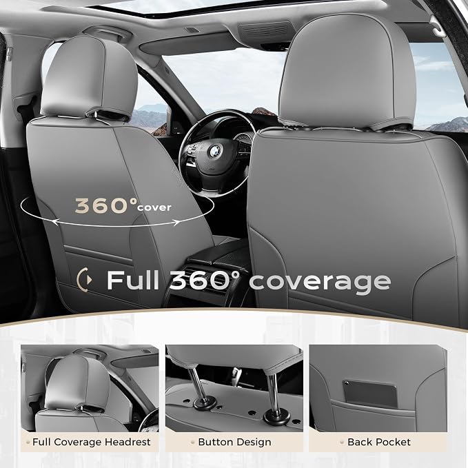 Coverado Car Seat Cover, Cover for Cars Front Seat, Premium Leather, Universal Fit Waterproof Seat Protectors, Car Seat Cushion Non-Slip for Most Cars-Gray