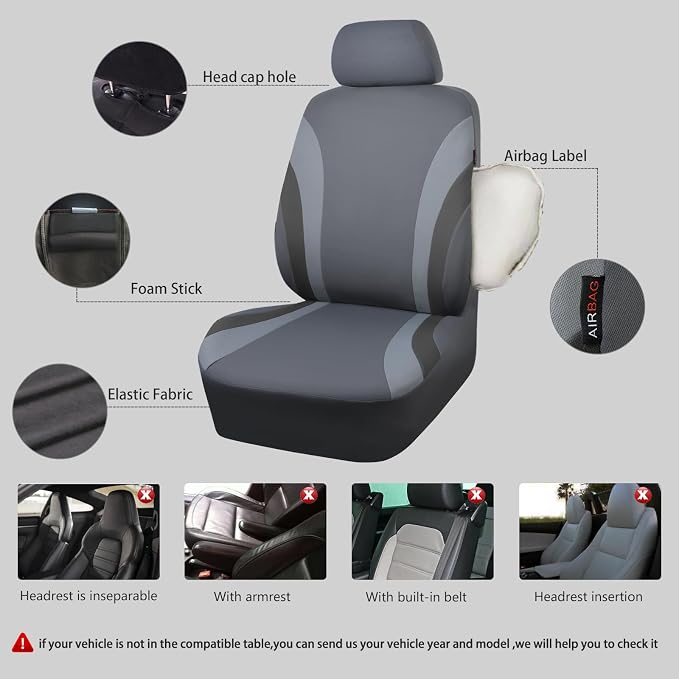 CAR PASS Line Rider Sporty Cloth Universal Fit Car Seat Cover -100% Breathable with 5mm Composite Sponge Inside,Airbag Compatible,3zipper Bench(Full Set, Space Gray)