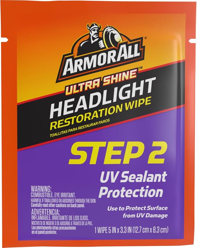 Armor All Car Headlights Cleaner Wipes , Cleaning Wipes for Headlights for Cars, Trucks, Mortocycles, 6 Wipes