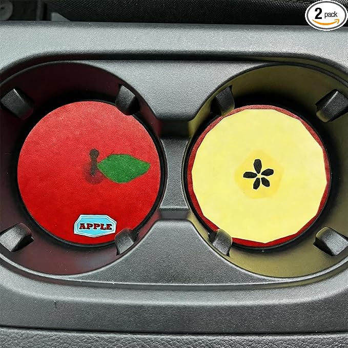 2PCS Fruit Pattern Car Cup Coasters, Cute Drink Insert Coaster, Non-Slip Car Cup Holder Coaster, Automotive Interior Accessories Water Bottle Holder Pad for Most Vehicles (Red)