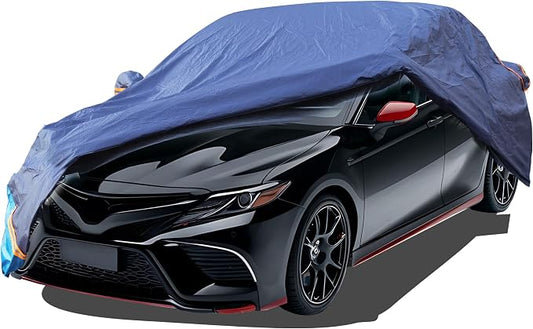 Car Cover Waterproof All Weather, 6 Layers Outdoor Full Exterior Cover Rain Sun UV Snowproof Protection with Zipper Cotton, Mirror Pocket for Toyota Camry