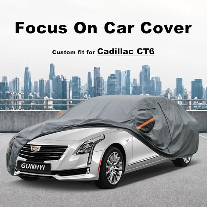 GUNHYI Premium Car Cover Custom Fit Cadillac CT6, 16 Layers Heavy Duty Car Cover Waterproof All Weather with Zipper Door for Sun Rain Snow Dust Uv Protection