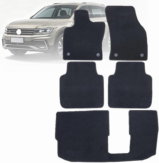 GXARTS Car Waterproof Floor Mats Carpet Full Set Compatible with Volkswagen Tiguan 2018 2019 2020 2021 2022 2023 | All-Weather Protect, Black Velour Automobile Floor Liner Accessories