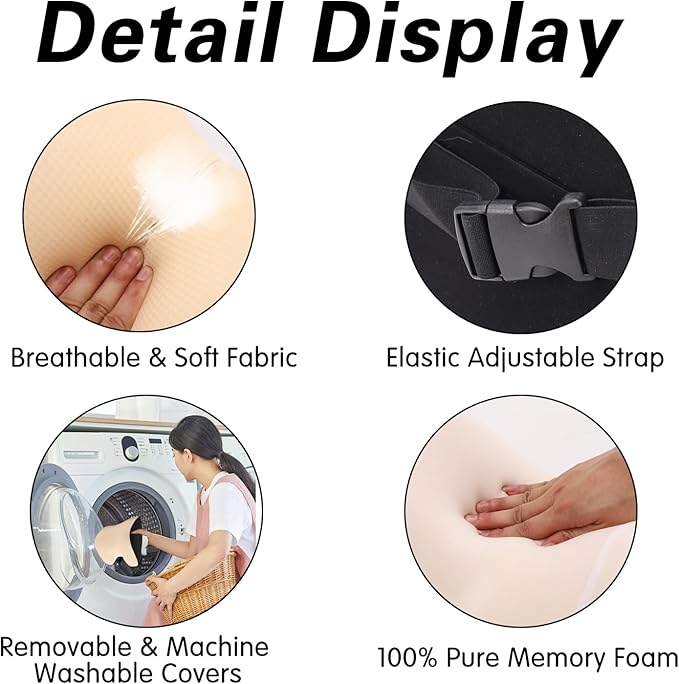 Make Restful Car Headrest Pillow, Car Pillow with Adjustable Strap, Beige | Breathable Removable Cover & Ergonomic Neck Support Cushion, Memory Foam Car Neck Pillow for Driving Fits Most Types of Seats