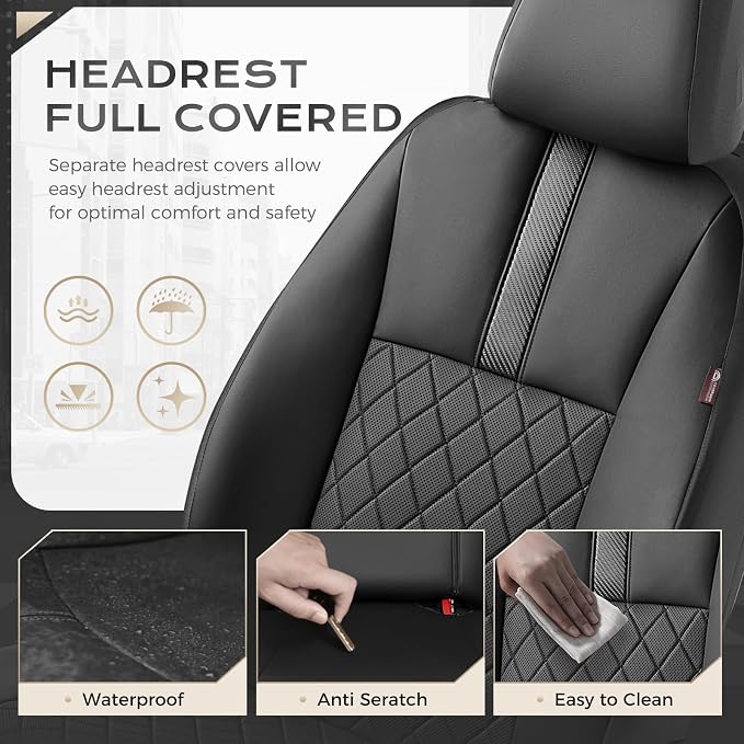Coverado Car Seat Covers Full Set, Automotive Leather Seat Covers for Car，Universal Fit Front Back Seat Cover, Non-Slip Waterproof Breathable Car Seat Protector