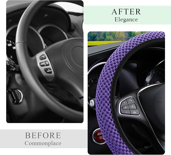 Yourkar Elastic Steering Wheel Cover, 15"×15" Comfy Breathable Stretch Steering Wheel Protector, Ice-Silk Cloth Polyester Steering Wheel Cover for Men Women, Car Accessories (Purple)