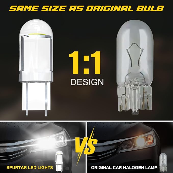 Spurtar 30PCS 194 LED Bulb 6000K White 168 W5W 2825 194 T10 LED Bulb Wedge COB Replacement Bulbs Error Free for Dome Map Door Courtesy Trunk Parking License Plate Lights etc.