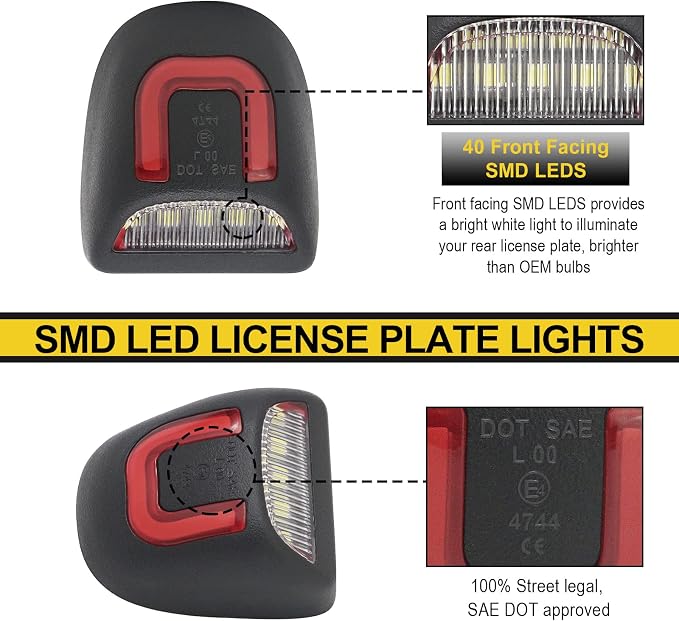 R&F Auto License Plate Lights for Silverado&Sierra 1500 2500 3500 HD | For Avalanche/Tahoe/Suburban/Traverse/Yukon/Yukon XL/Escalade & ESV/EXT Red U-shaped LED Pickup Tag Lamp